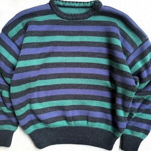 Vintage Striped Purple/Green Heavy Knit Men’s Preppy Retro Sweater XL 24x25